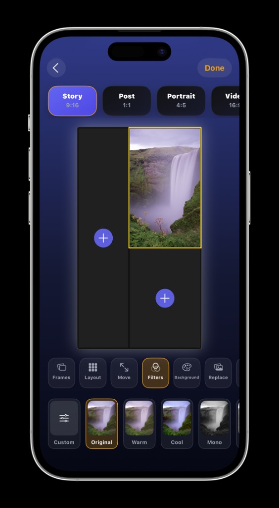 Collaglow photo filters screen
