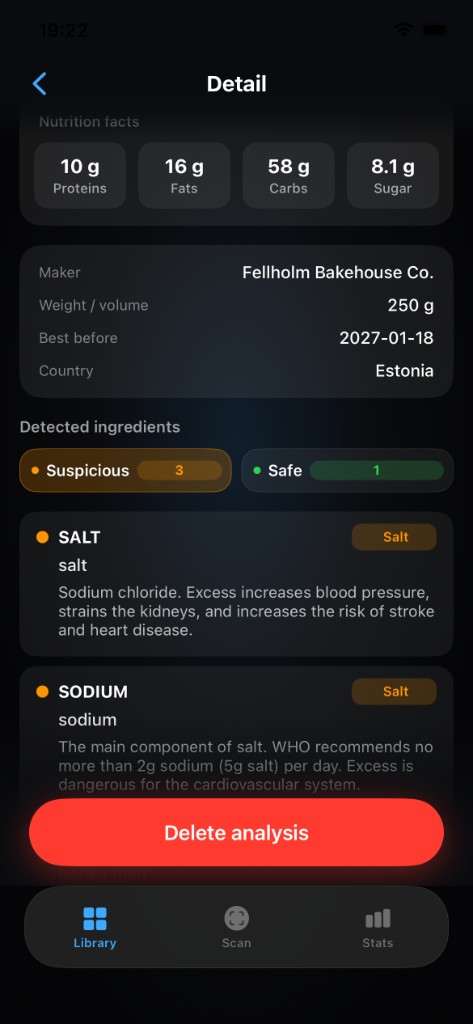 Composio ingredient detail screen