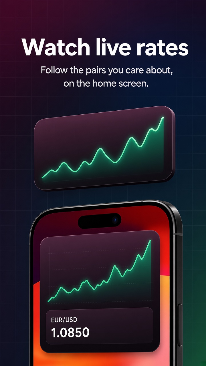 Watched currency rates on the Monrise home screen