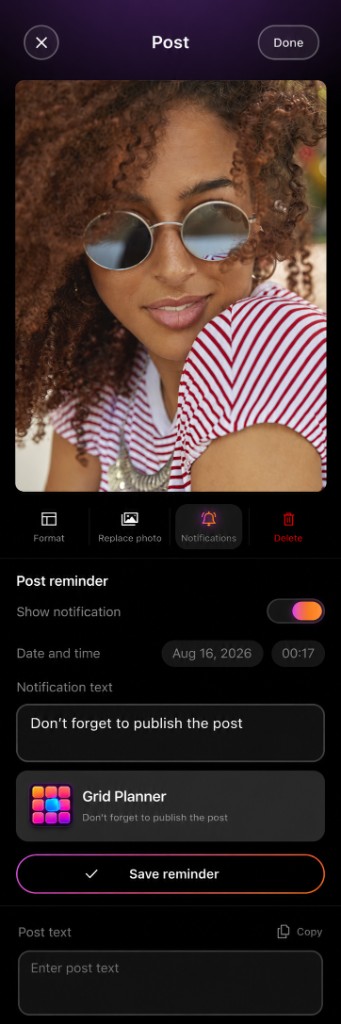 Grid Planner publish reminder screen