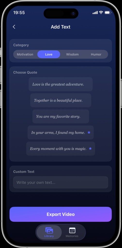 Add Text screen