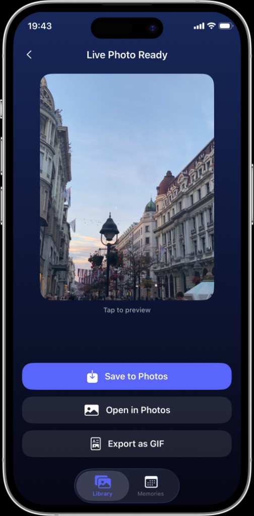 Live Photo Ready screen