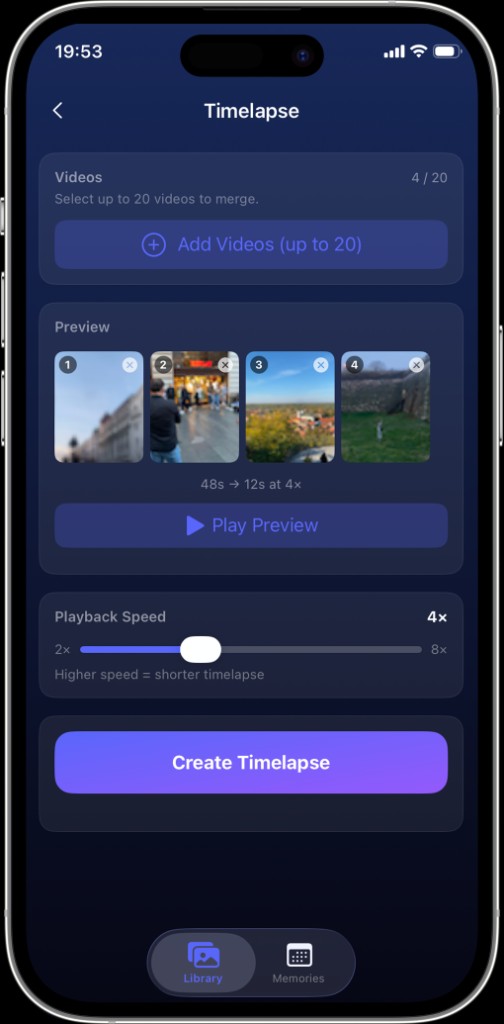 Timelapse screen