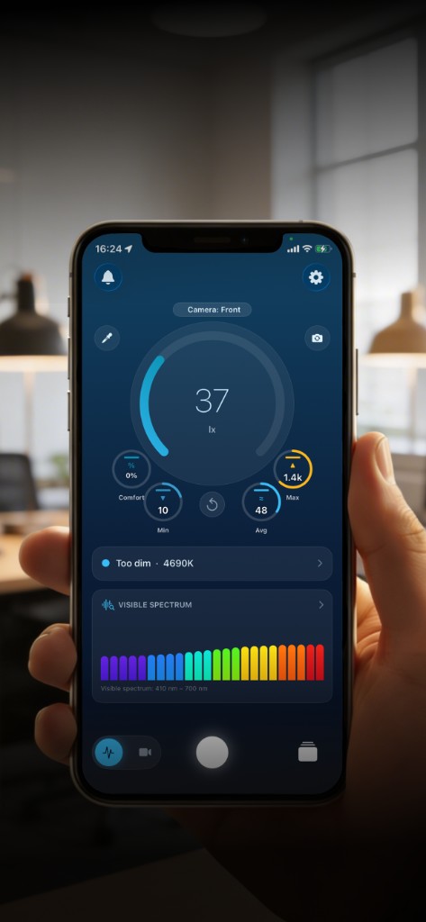 Lighting session detail with timeline and color spectrum