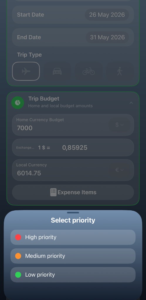 Trip budget priority selector