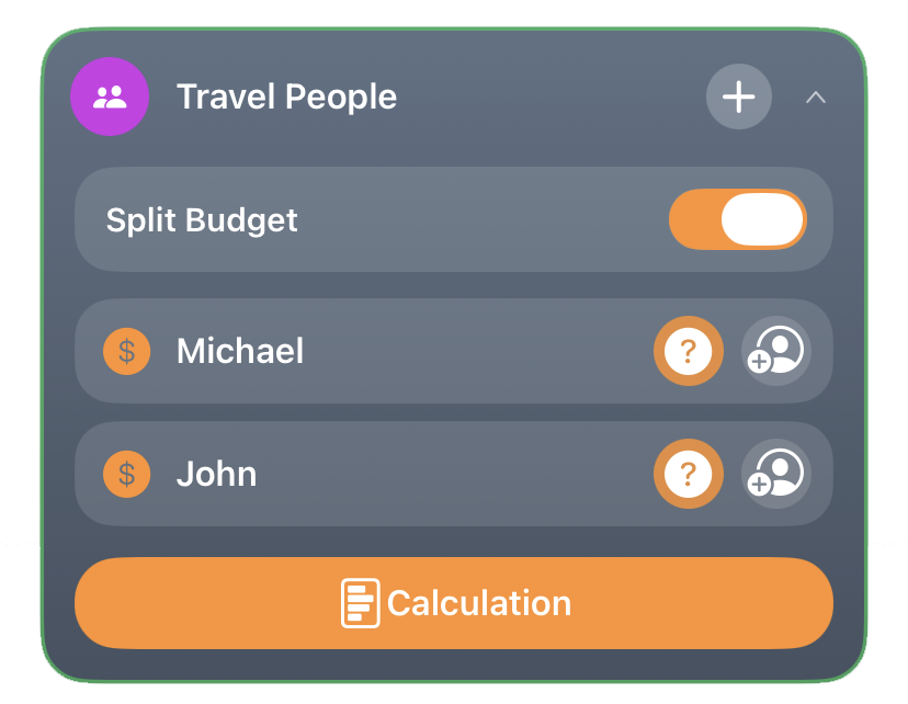 Travel people split budget screen