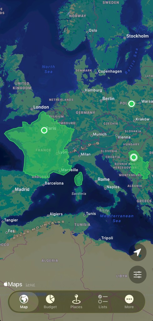 Routekit trip basics screen with Paris map boundary