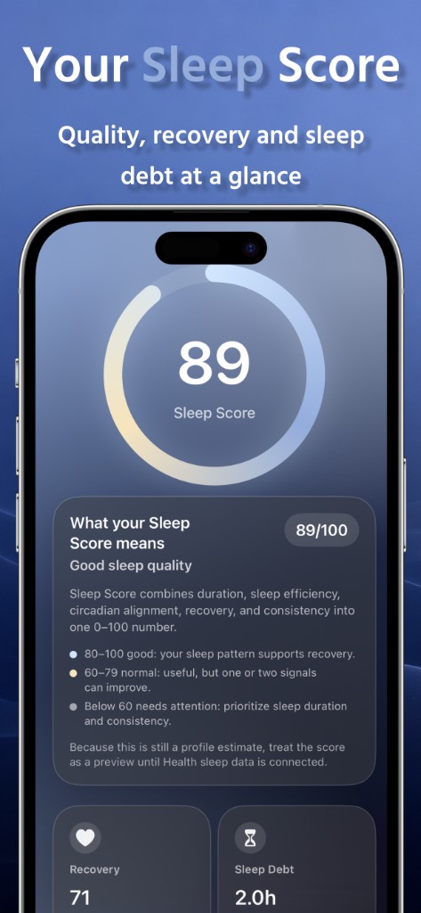 Virelia sleep score screen